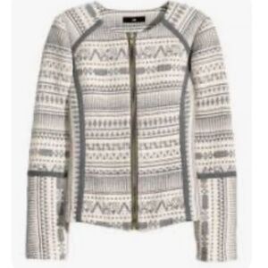 H&M Gray/Blue Cotton Blend Jacquard Full Zip Moto Jacket Blazer Size 10 EUC